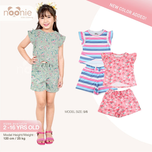 < Clearance >Noonie - Girls Set (2-16Y) - Crop Top Paperbag waist shorts Set