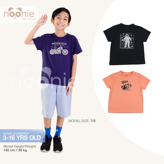 Noonie - Boys Tops - T-Shirt Crew Round Neck- Cotton with Graphic Print