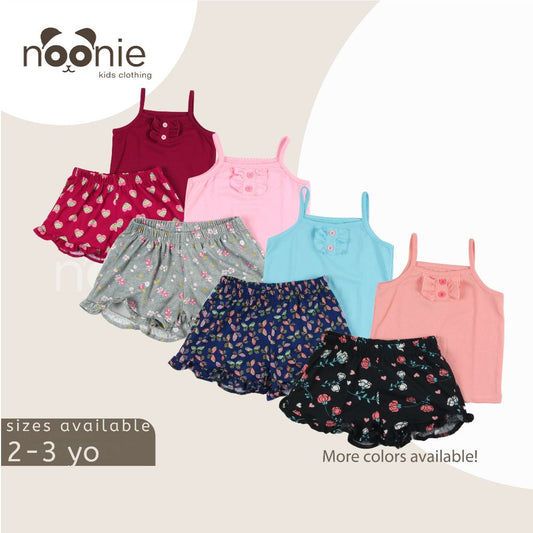 < Clearance >Noonie - Girls Toddler Terno (1-3Y)- Cotton Cami Sando & Ruffle Shorts Set