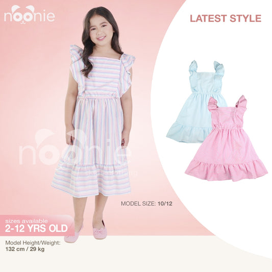 Noonie - Girls Dress (2-12Y) - Cotton Ruffled Dress - Seersucker - Kids Outfit for Girls