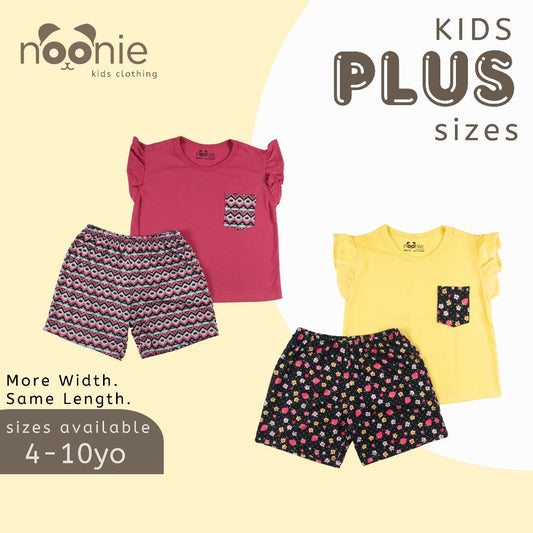 Noonie- Plus Size Kids (4-10yo)- Girls Shorts Set - Cotton Flutter Tops Terno Big Chubby Kids