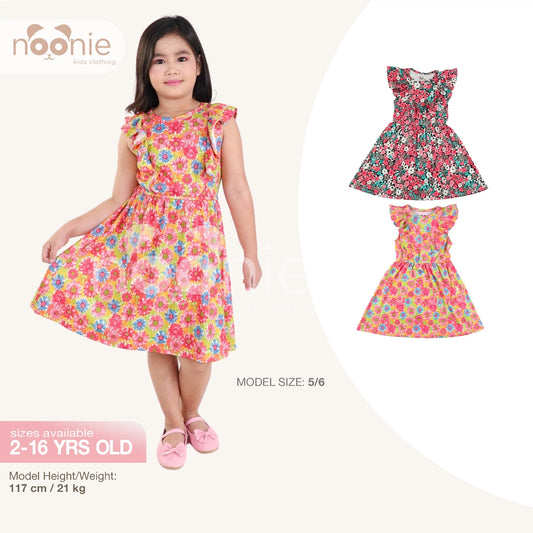Noonie- Girls Dress (2-16Y) - Kids Dress Outfit for Girls - Ruffled Sleeves -Stretchable