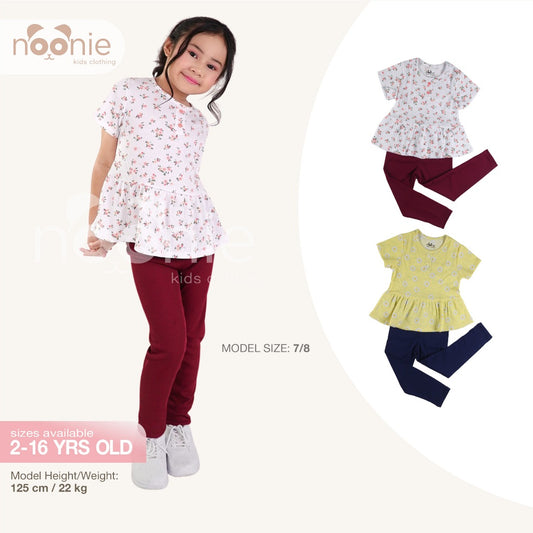 Noonie - Girls Sets (2-16yo) - Cotton Peplum Blouse & Leggings - Terno Coords Outfit for Kids Girl