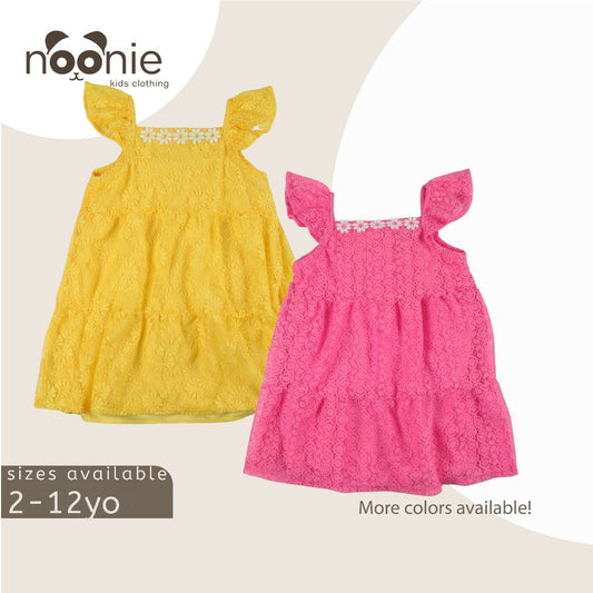 Noonie- Girls Mini Dress (1-12Y)- Lace w/ lining - Dress for Kids Girl -Flutter Sleeves - Quality