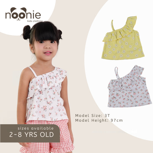 Noonie - Girls Blouse (2-8 yo) - Cotton Ribbed Asymmetric with Ruffles- Tops