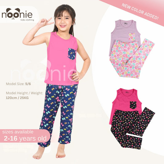 Noonie - Girls Terno (2-16Y)- Cotton Sando Tank & Pajama Set - Terno Outfit for Kids Girl - Pantulog