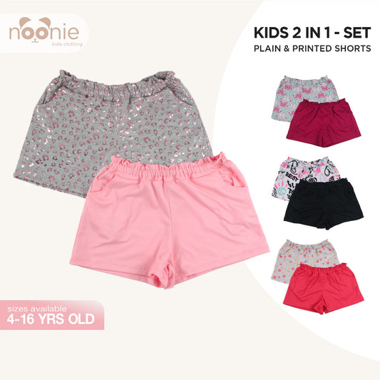 < Clearance >Noonie - 2pc Girls Shorts (4-16Y) -  Stretchable 2-Pack Shorts with Pockets