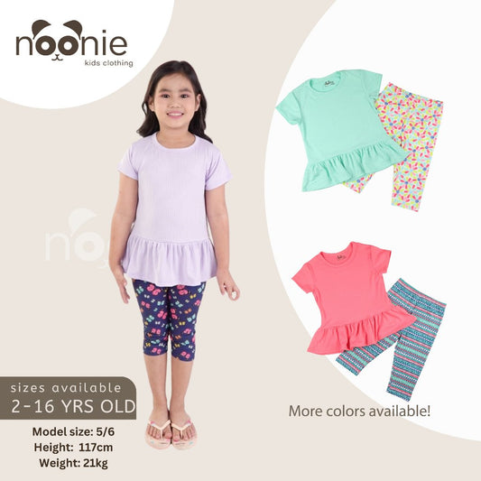 Noonie - Girls Peplum Tokong Set (2-16Y) - Peplum Shirt & Leggings Tokong - Comfortable