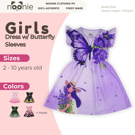 Noonie- Girls Dress (2-10Y) - Dress with Butterfly Sleeves 3D print