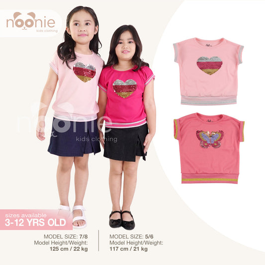 Noonie - Girls Top (3-12yo) - Cotton with stretch Short Sleeved Sweater Blouse with Applique