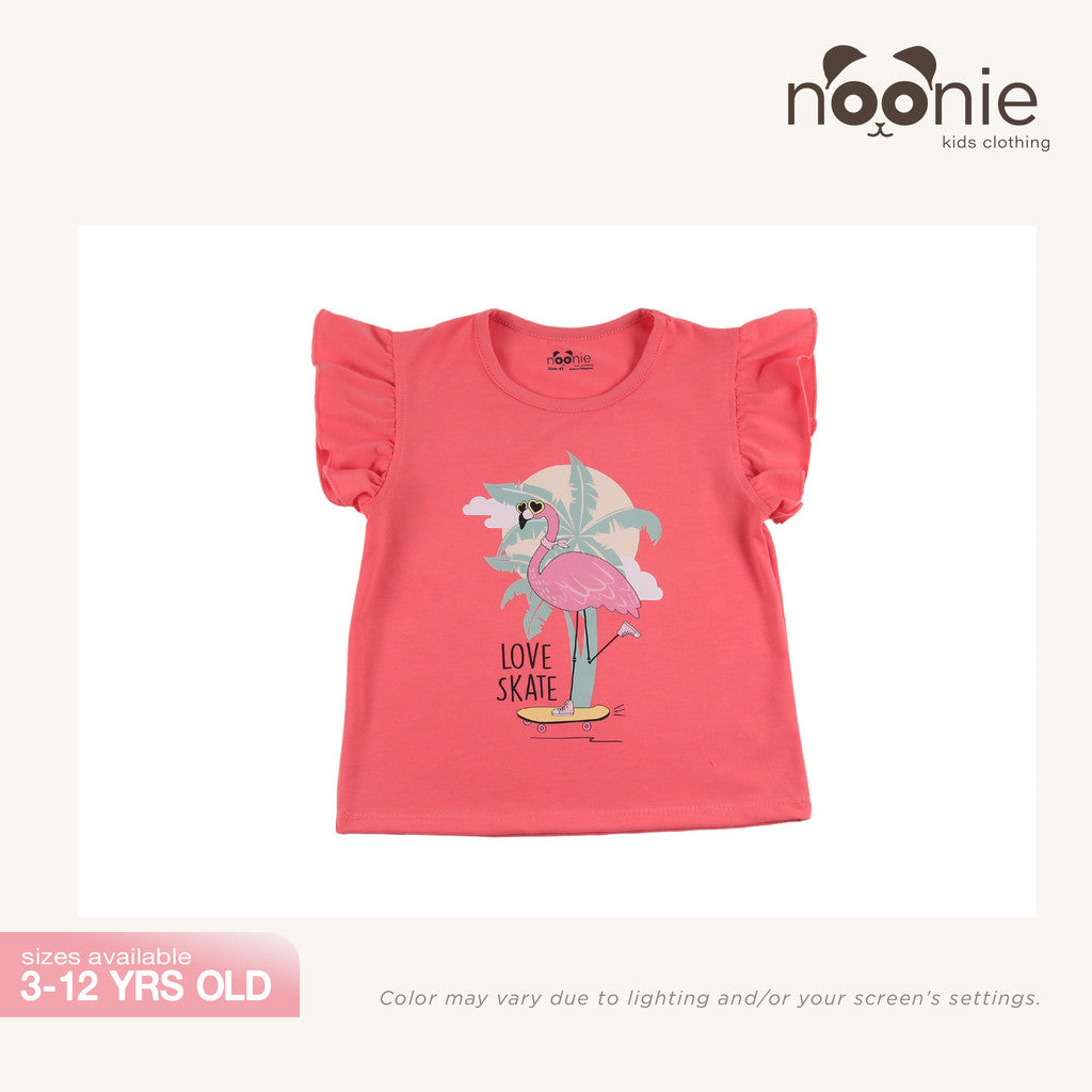 Noonie - Girls Tops (3-12yo) - Cotton Jersey Flutter Sleeves with Graphic Print Stretchable