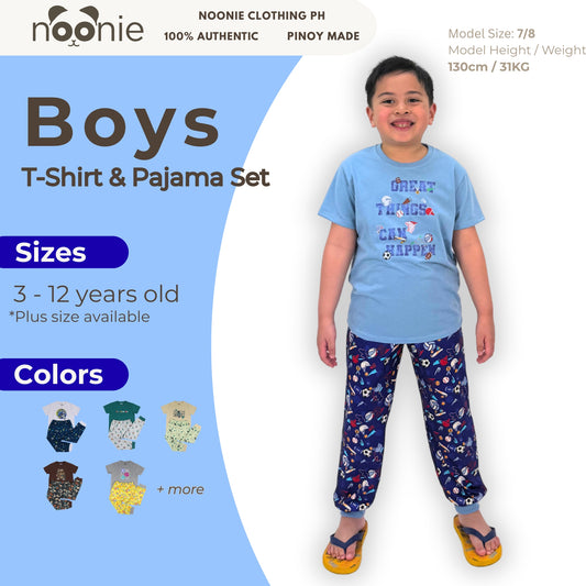 Noonie- Boys Terno (3-12Y) - Cotton T shirt & Pajama Jogger Set Sleepwear - Graphic DTF print